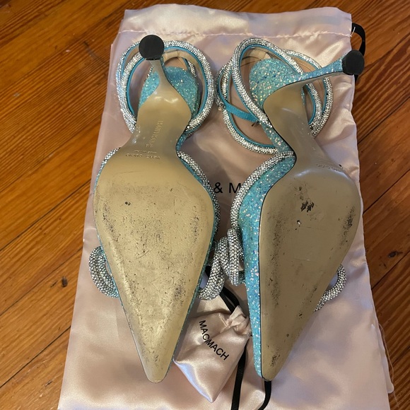 Mach & Mach Glitter Double Crystal Bow Pointed Toe Pump Size 39 Baby Blue - Picture 7 of 10